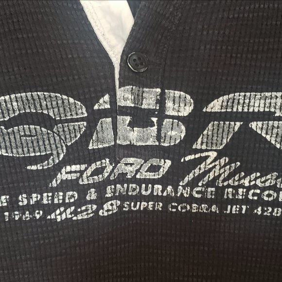 VINTAGE MENS LUCKY BRAND BLACK COBRA FORD MOTOR MUSTANG HENLEY LONG SLEEVE L - Picture 10 of 10